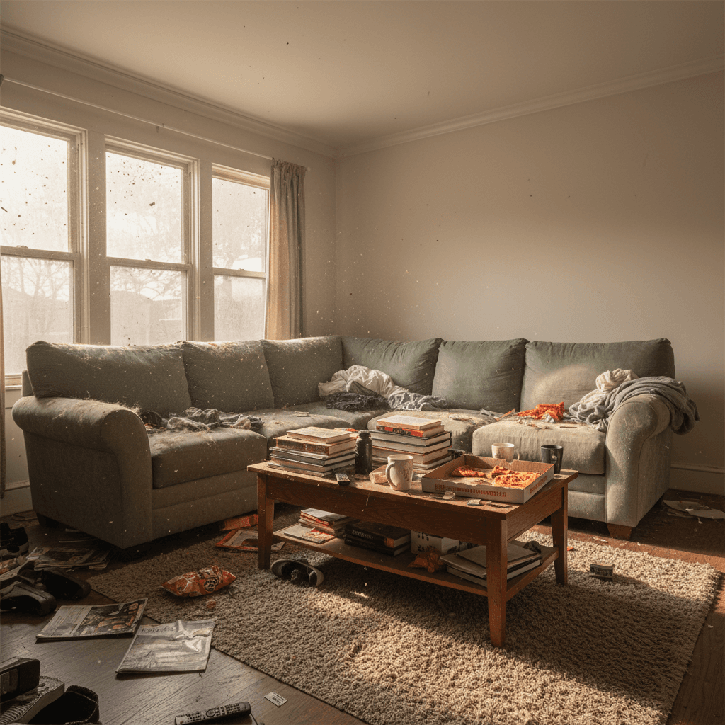 Living room before deep cleaning service