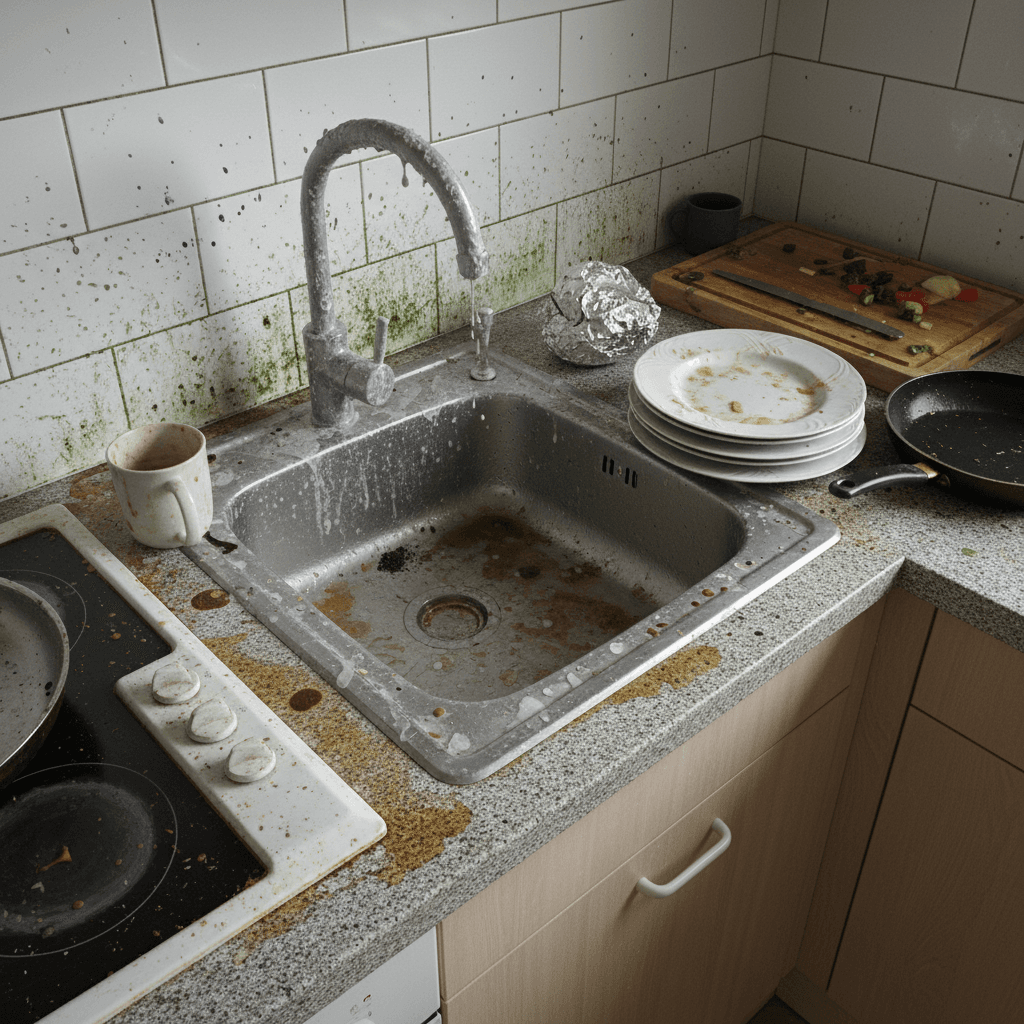 Kitchen countertop before professional cleaning
